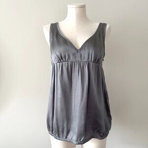 Silk Sleeveless Blouse Womens Size S Grey V Neck Babydoll Tank Top